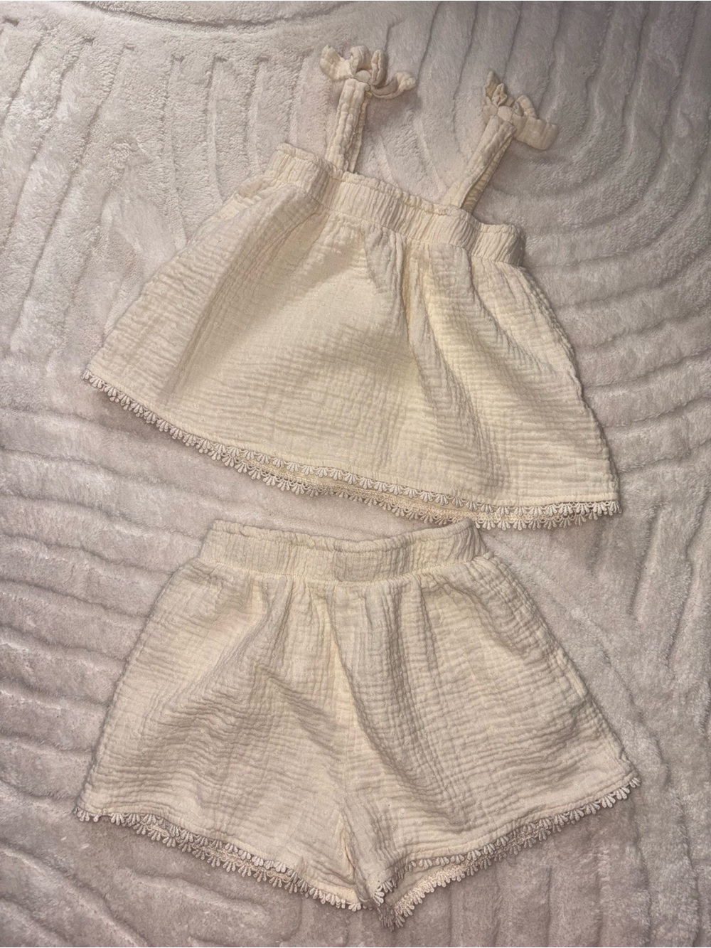 Organic Basics Cream Girls Two-Piece Tank & Shorts Set